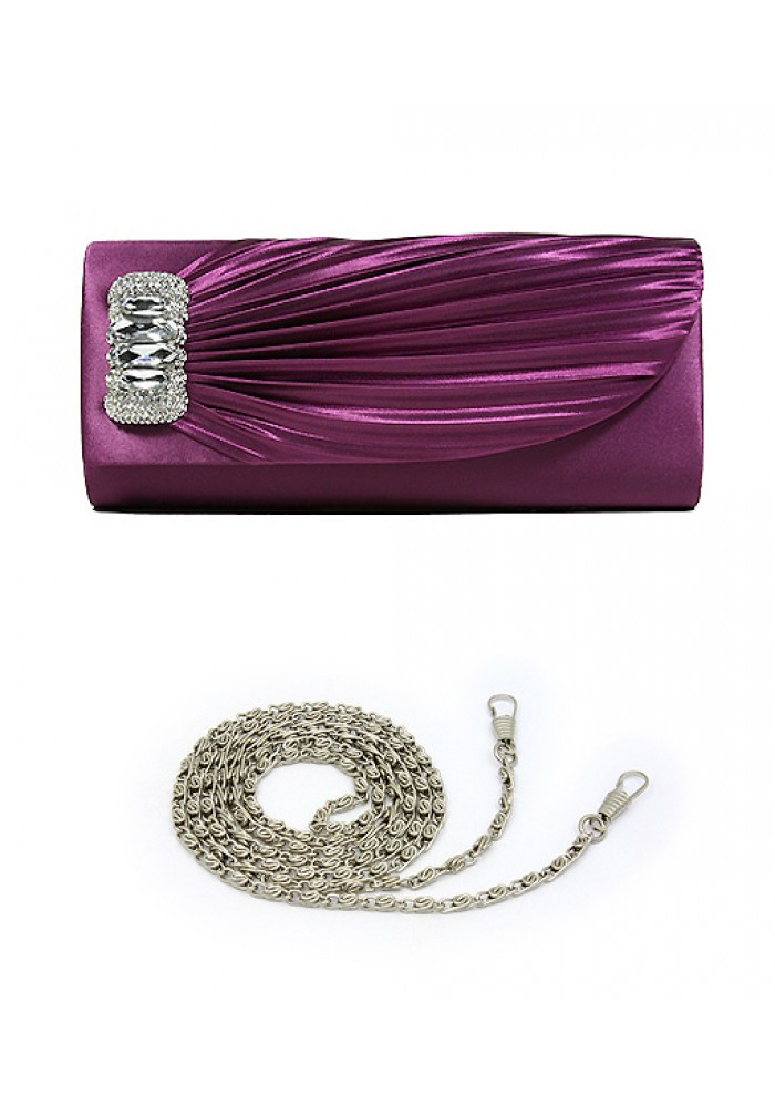 Evening Bag - Pleated Satin w/ Rhinestones Accent Charm – Purple – BG-92409PU